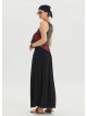 Black Long Skirt with Elastic Waist and Drape Detail 4493